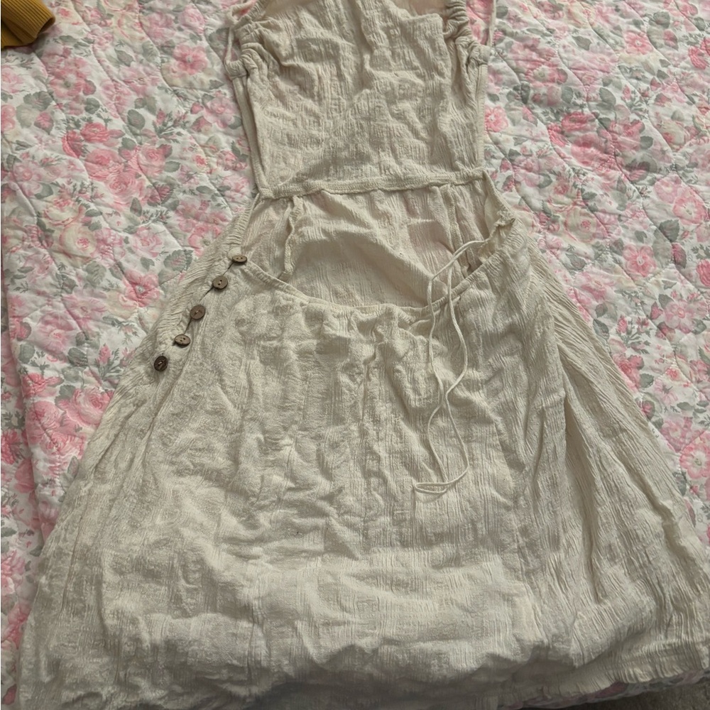 Free People Tan and White Strapless Pleated Sundress